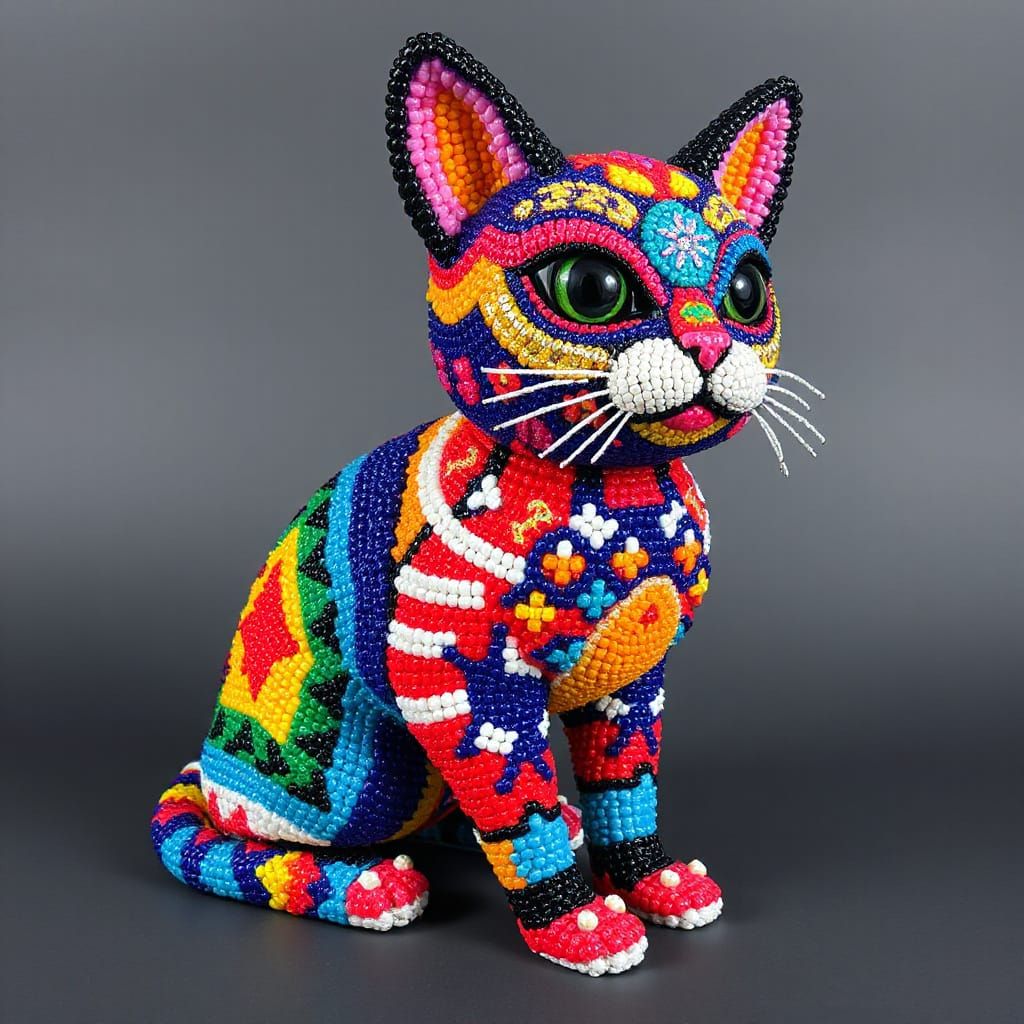 Colorful Beaded Cat Sculpture