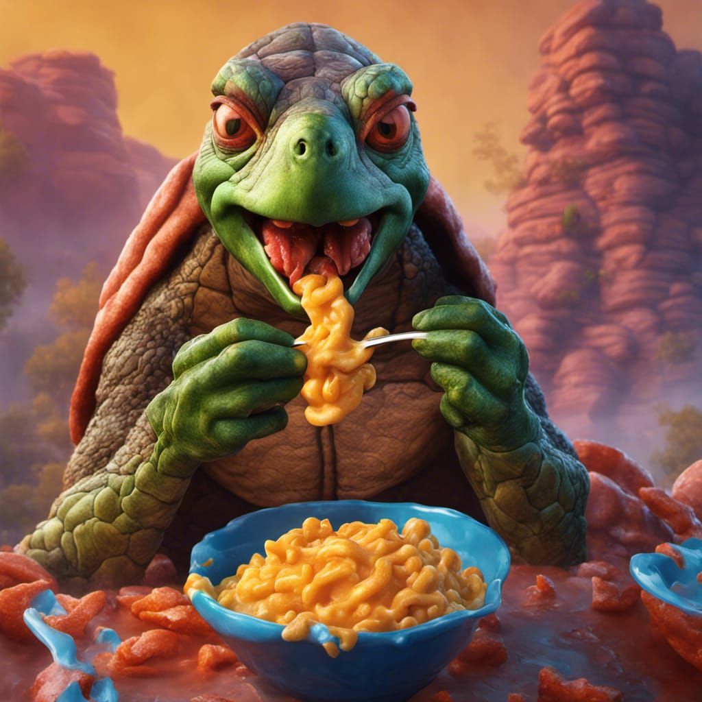 Turtle Man's Cheeto Mac: Detailed Matte Painting