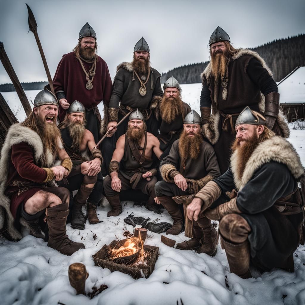The wild men of a Viking village celebrate New Year's Eve.