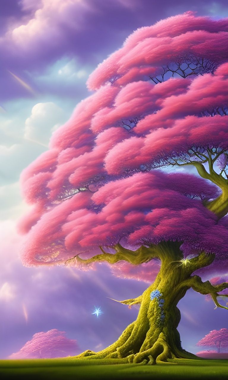 Fantasy Tree Digital Illustration in Colorful Style