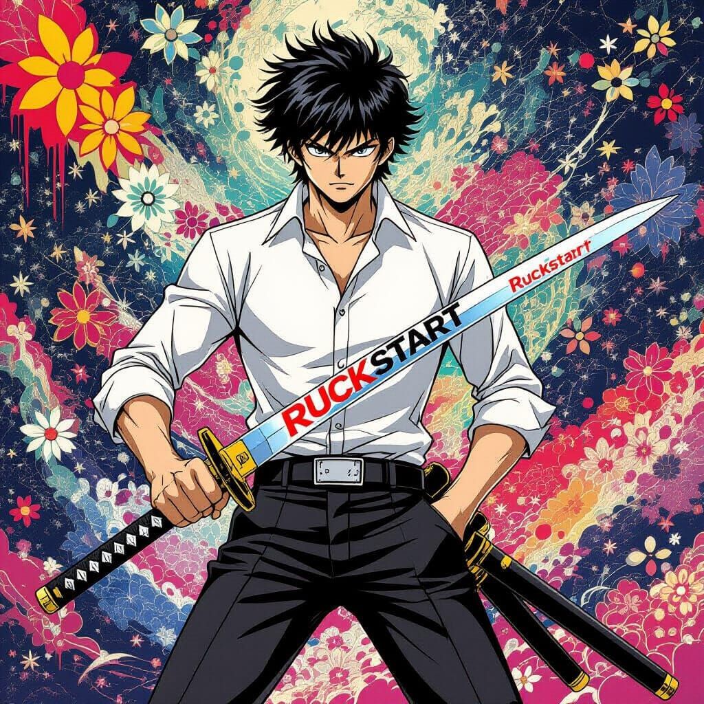 Anime Character with Sword in Pop Art Style