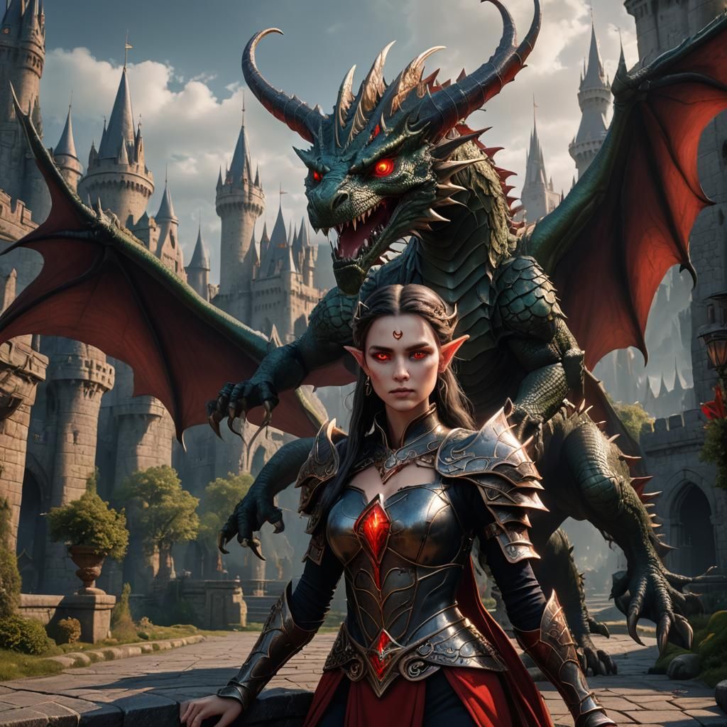 Elf Queen with Dragon