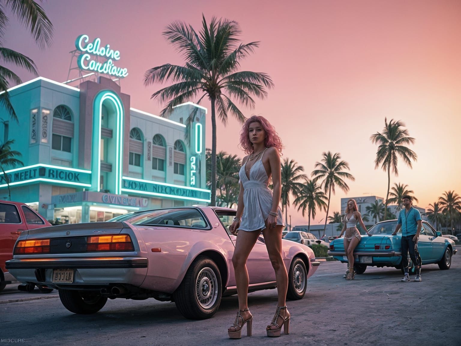 Neon Nights on Retro-Futuristic Miami Beach