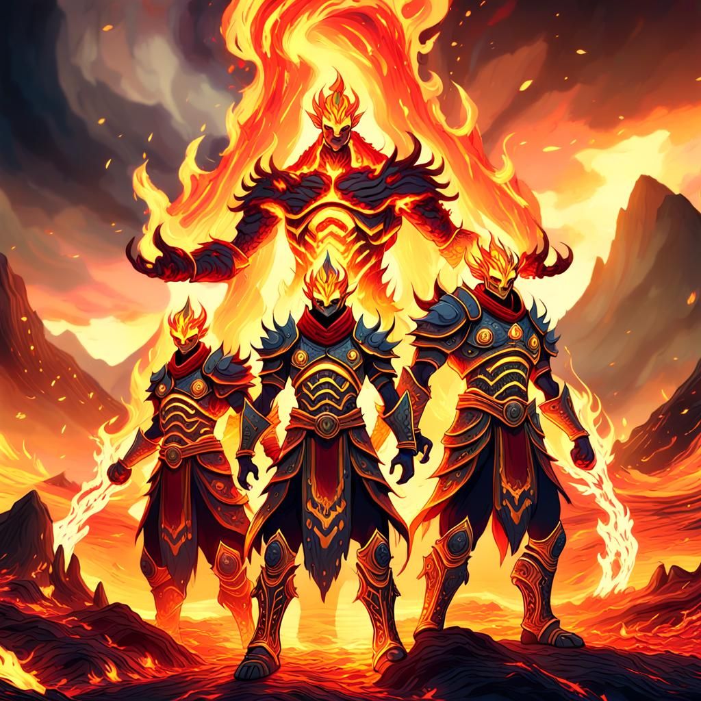 Fiery Warriors in Blazing Inferno: Digital Concept Art