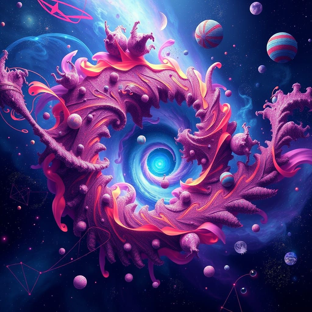 Vibrant Abstract Fractals in Outer Space Scene