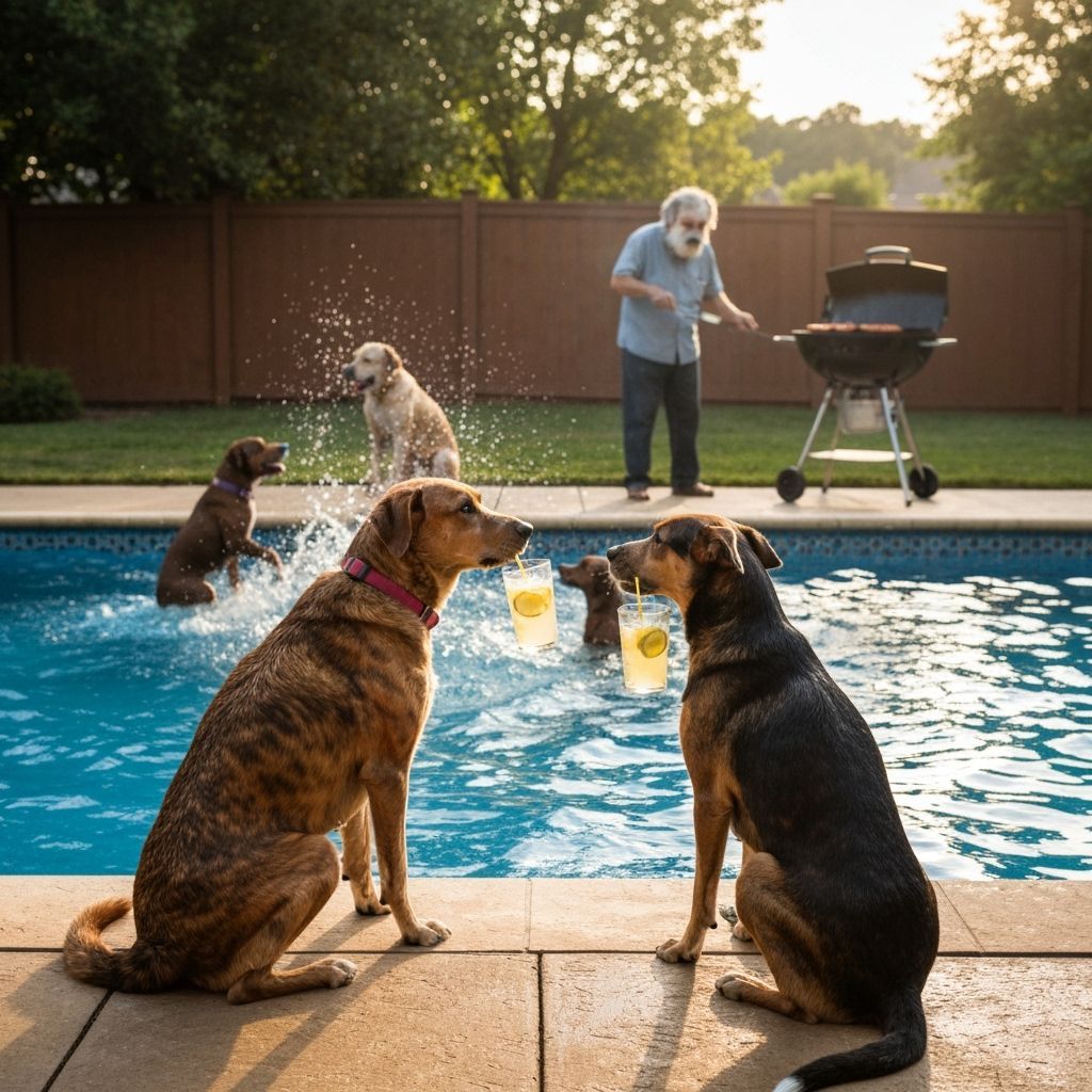 Photorealistic Dogs Enjoying Lemonade by the Pool