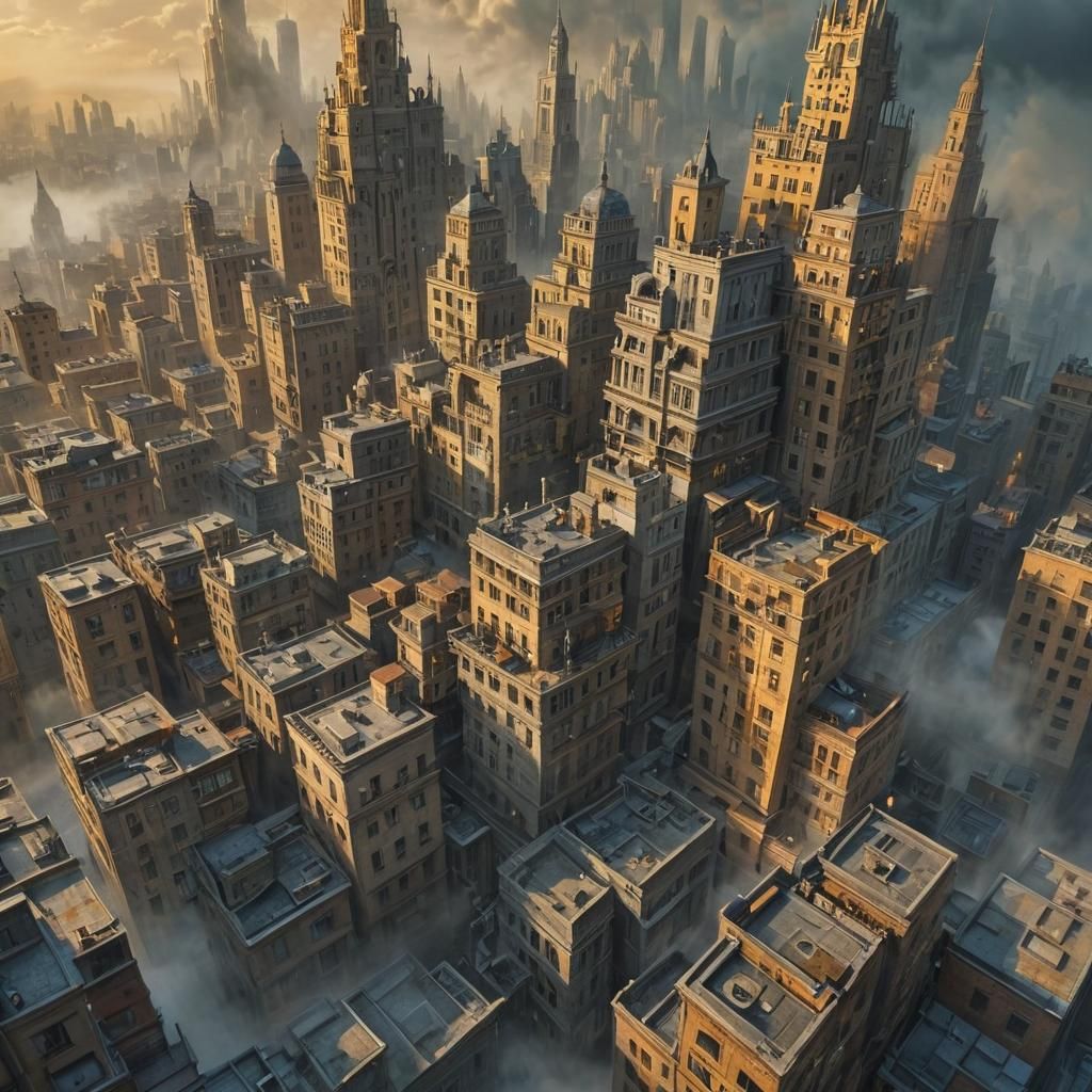 Surreal Dreamlike Cityscape with Impossible Architecture