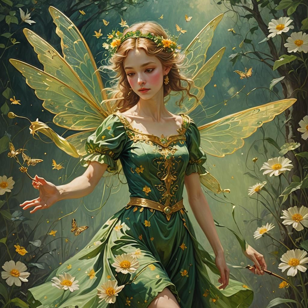 Delicate Fairy with Magic Wand, Oil Painting