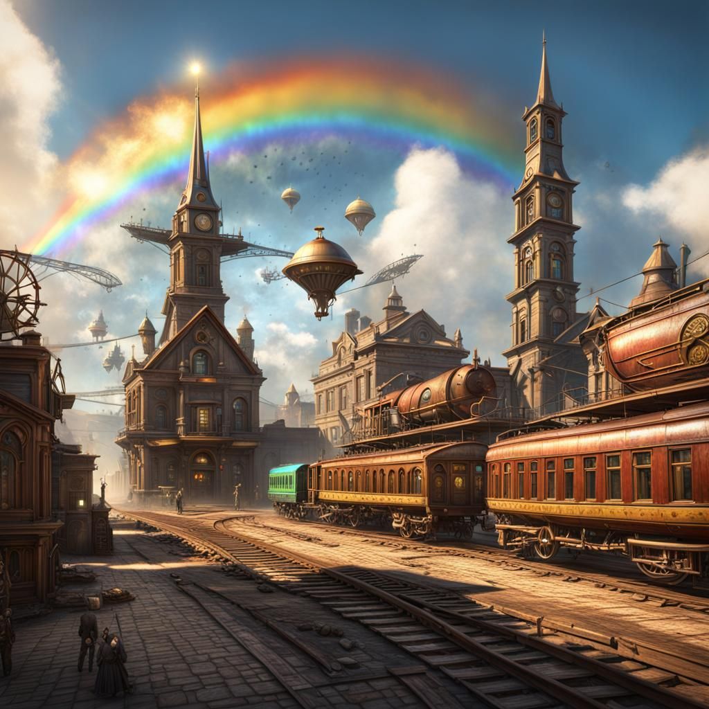 Airship Town Square: Old West Steampunk Fantasy