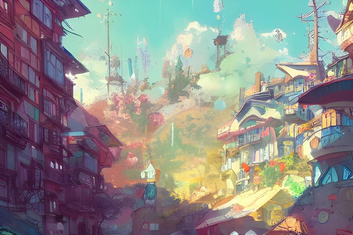 Fairy Town Illustration in Ghibli Style