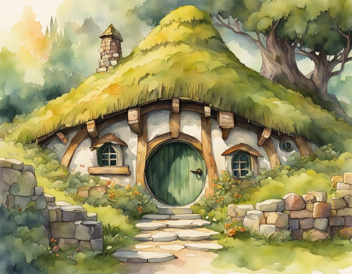 Whimsical Hobbit House Watercolour Illustration
