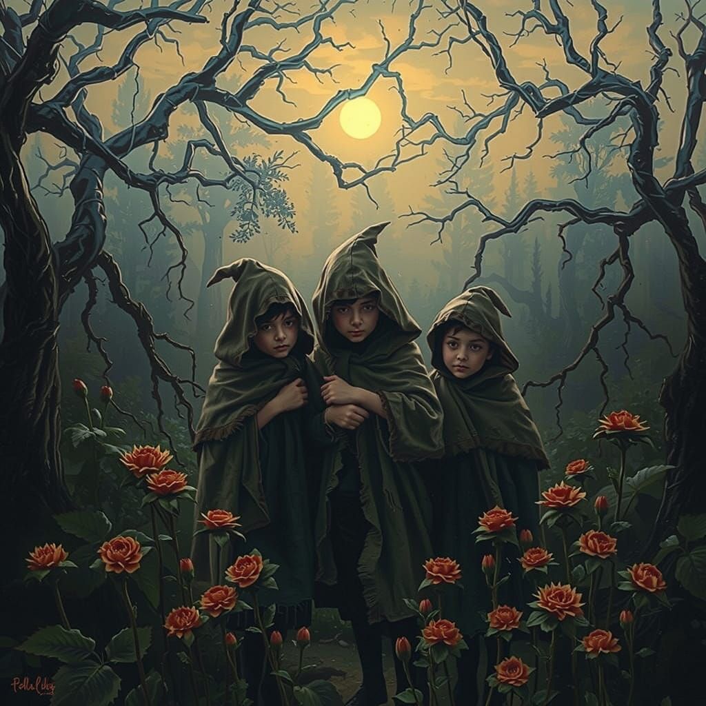 Mystical Figures in a Twilight Garden