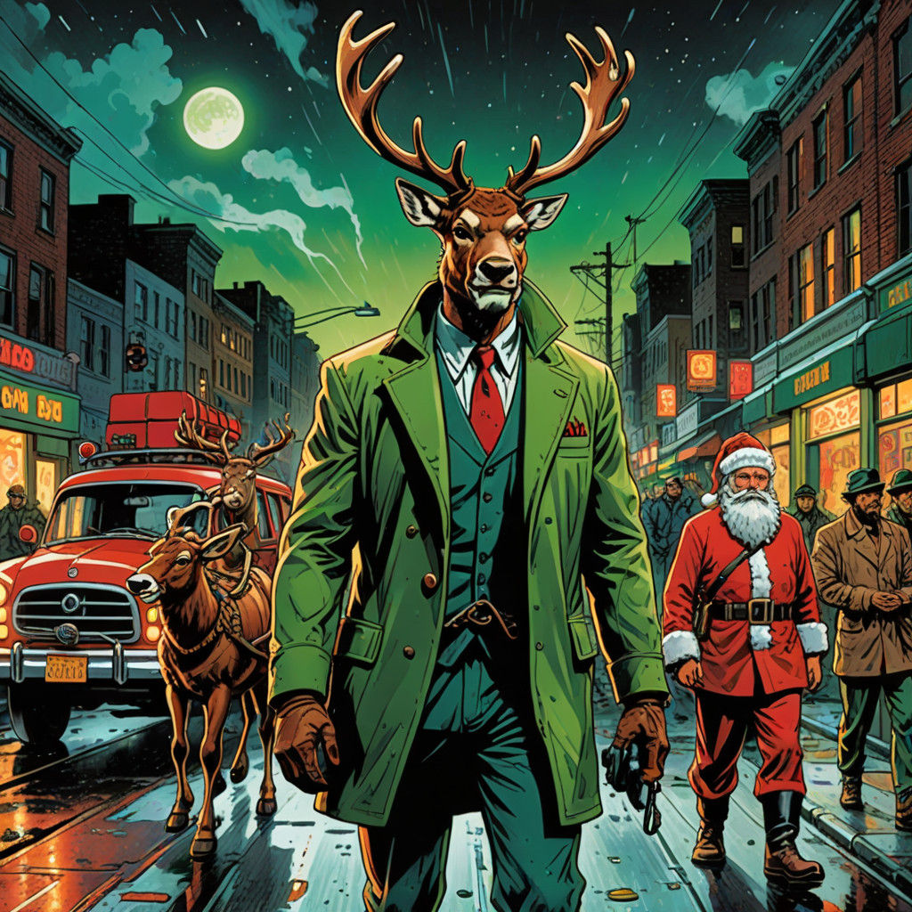 Rudolph the Scoundrel Smirks in Neon-Lit Streets