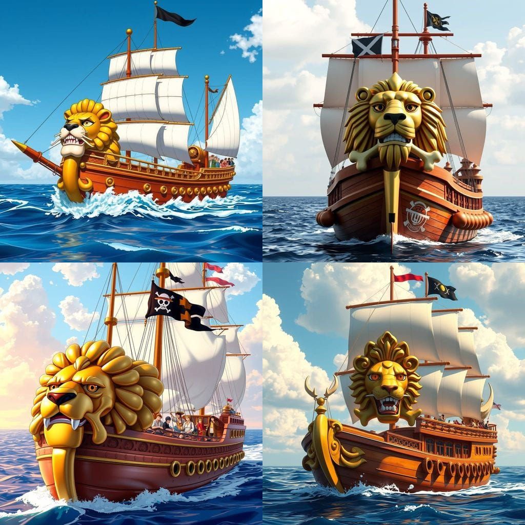 Gigantic Pirate Ship on the Open Seas: A Majestic Lion-Inspi...