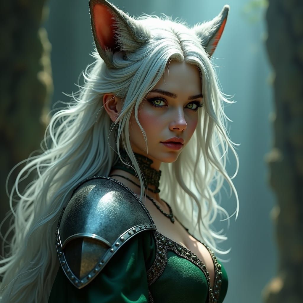 Lycan Princess with Silver Hair, Digital Art Portrait