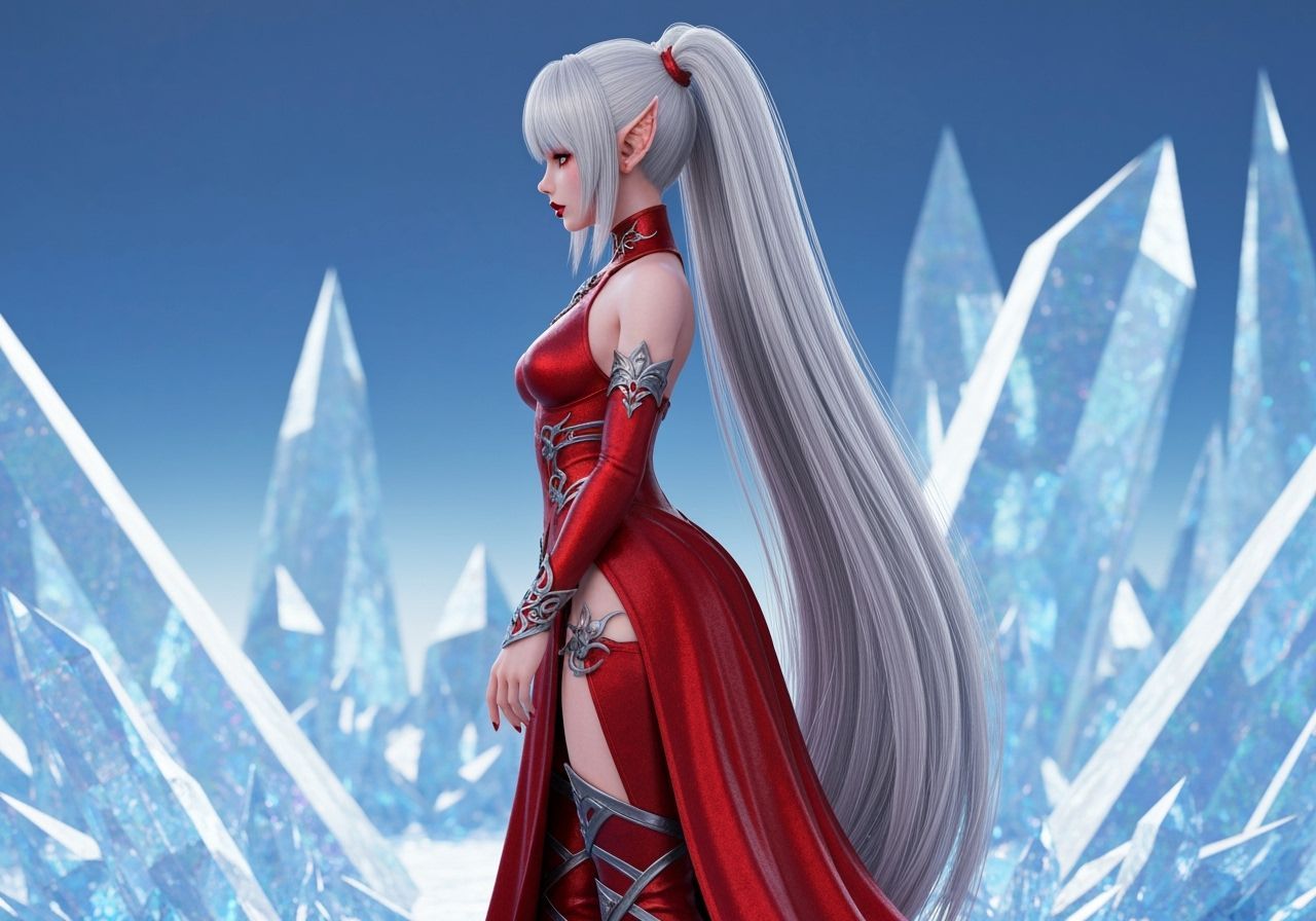 Elven Crystalmancer in Melancholy: 3D Anime Style