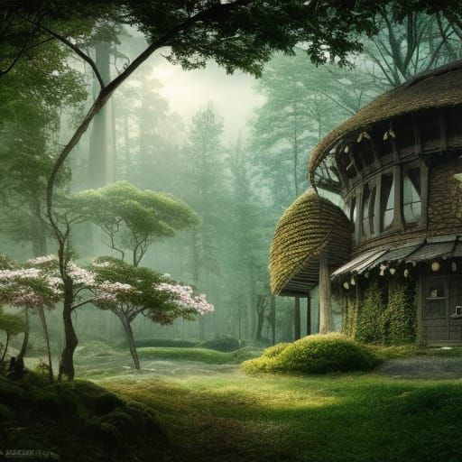 Enchanting Round House in Forest: Digital Matte Painting