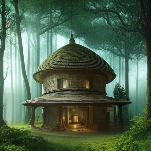 Epic Round House in Forest: Digital Matte Painting