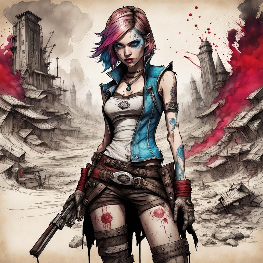 Alice in Borderlands Trash Polka Ink Drawing