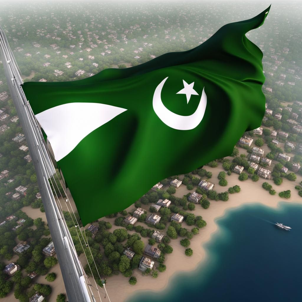 Hyperrealistic Aerial View of Pakistan Flag