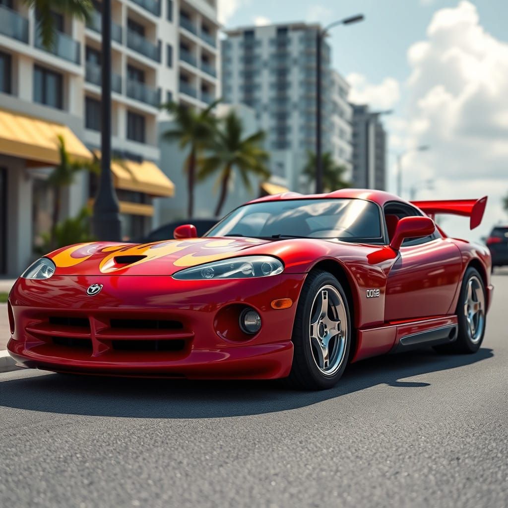 Early 2000s Dodge Viper Rides a Miami Highway in Vibrant Spl...