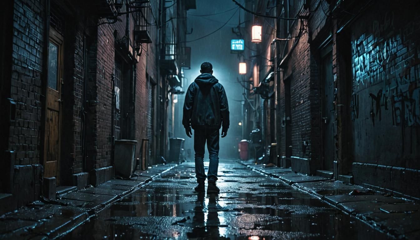 Man in Dark Alleyway: Gritty Urban Illustration