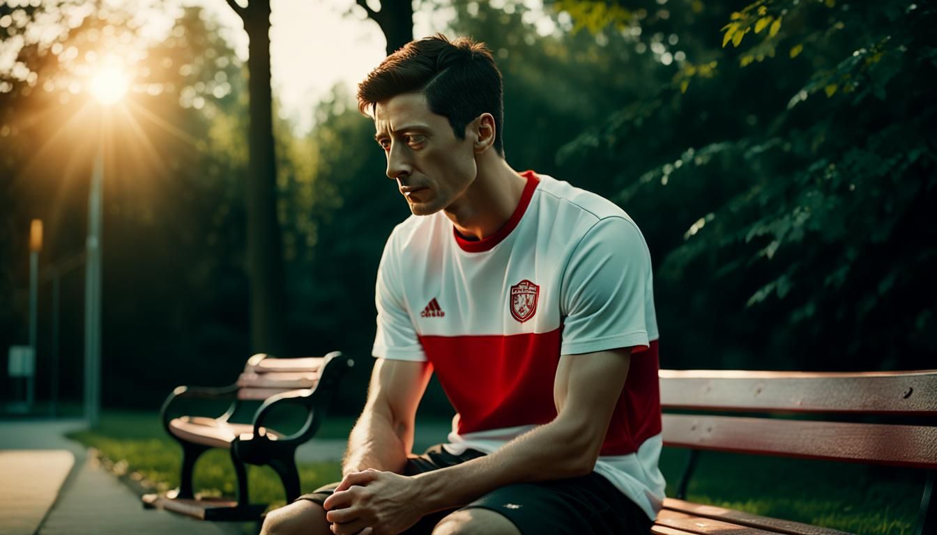 Robert Lewandowski in White-Red T-Shirt: Cinematic Film Stil...