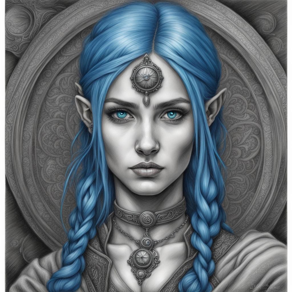 Blue-Haired Mage in Burton-esque Charcoal Style
