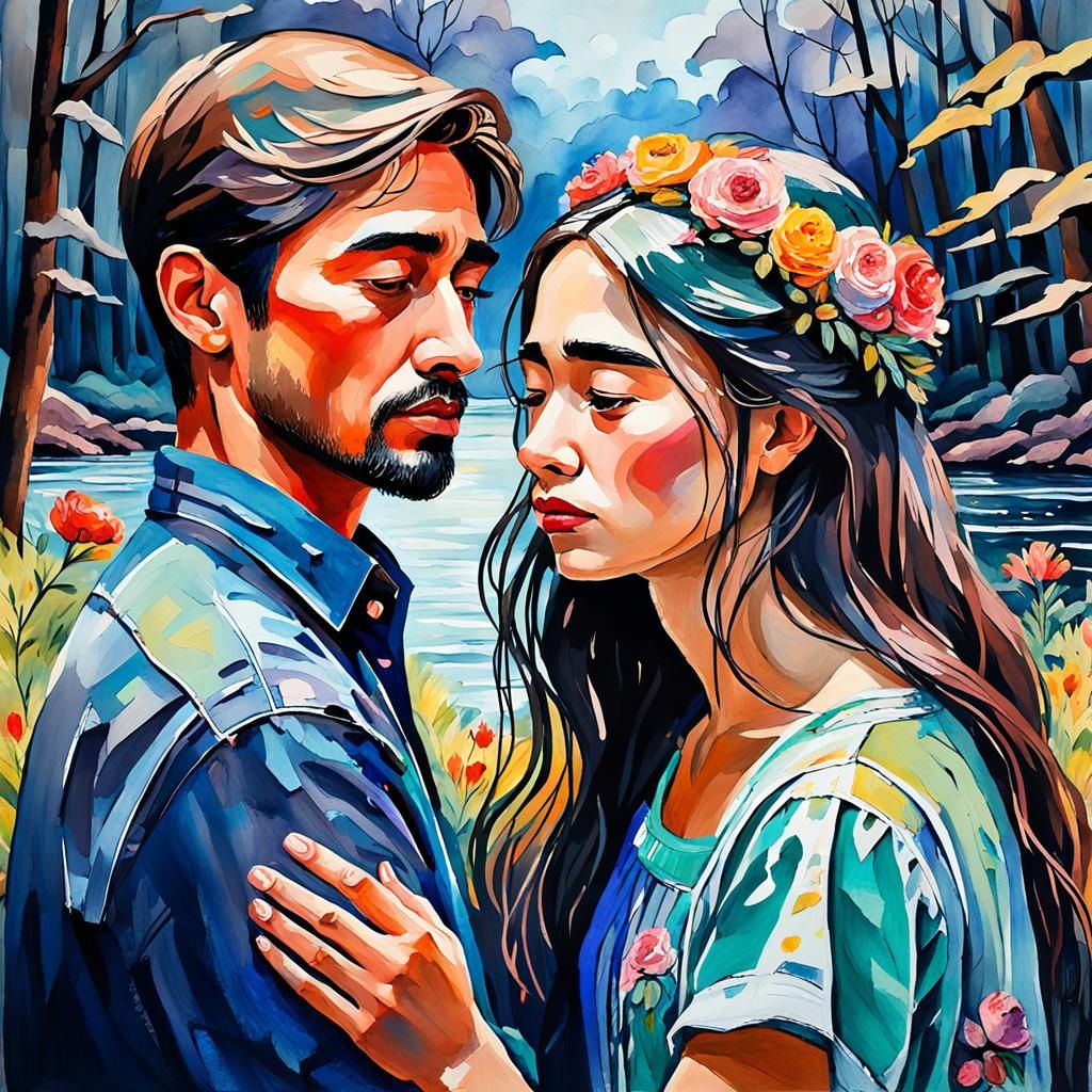 Emotional Scene in Gouache Style Impressionist Masterpiece