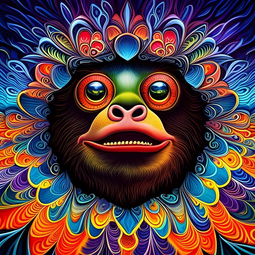 Psychedelic Bonobo Illustration in Mixed Media