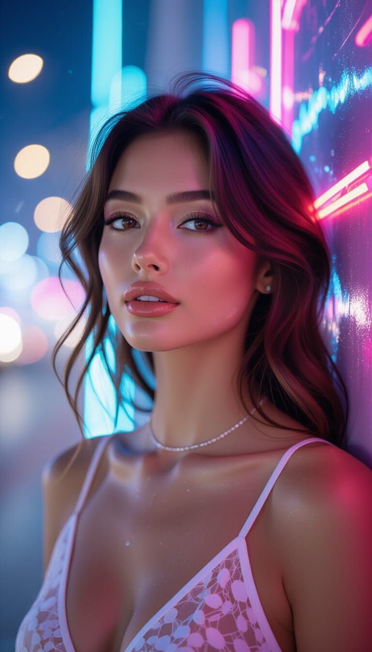 Surreal Dream: Sensual Woman in Neon Lights