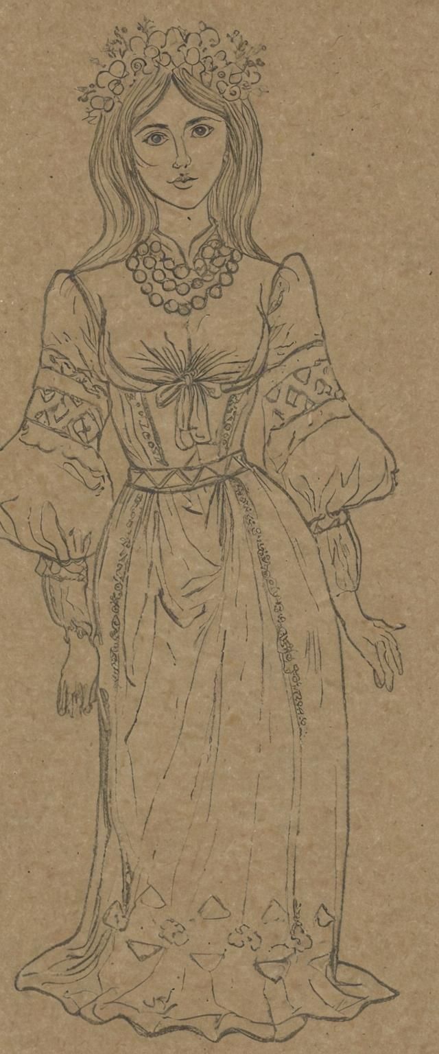 Slavic Woman with Garland in Art Nouveau Style