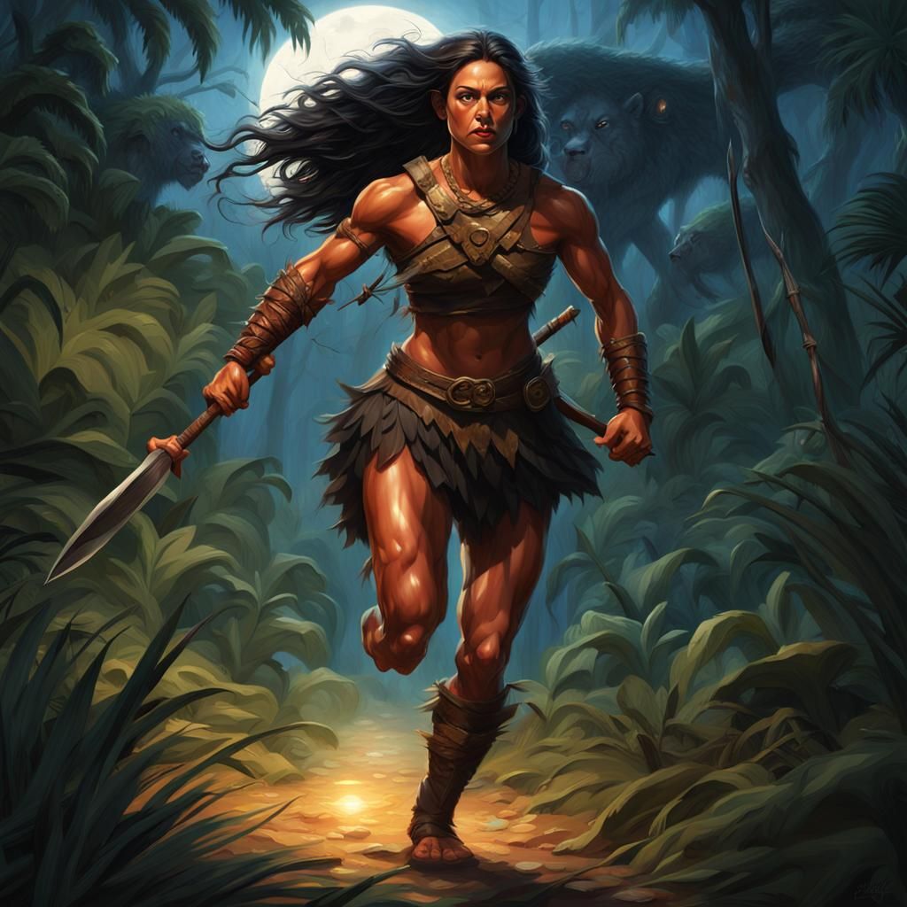 Cro-Magnon Woman Running Through Jungle at Night