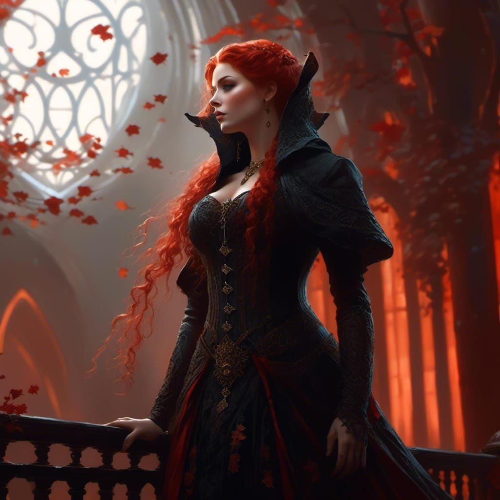 Red-Haired Hedge Witch with Intricate Corset