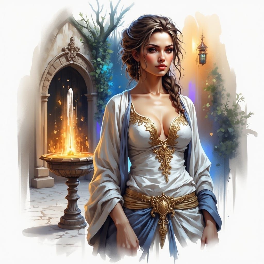 Ethereal Roman Maiden in Cosmic Landscape