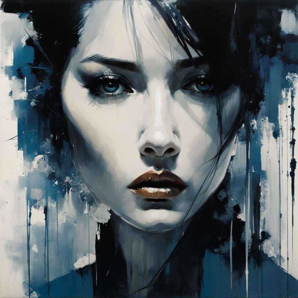 Abstract Brushstroke Art: Fashion Model in Double Exposure