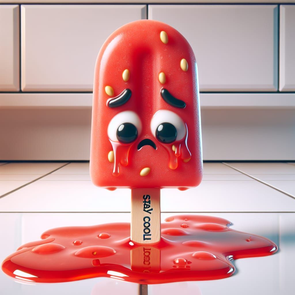 Sad Strawberry Popsicle Melts on Kitchen Floor