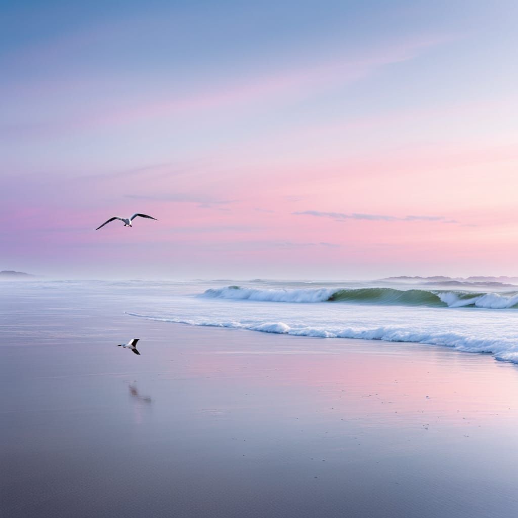 Tranquil Winter Beach Sunset in Pastel Hues