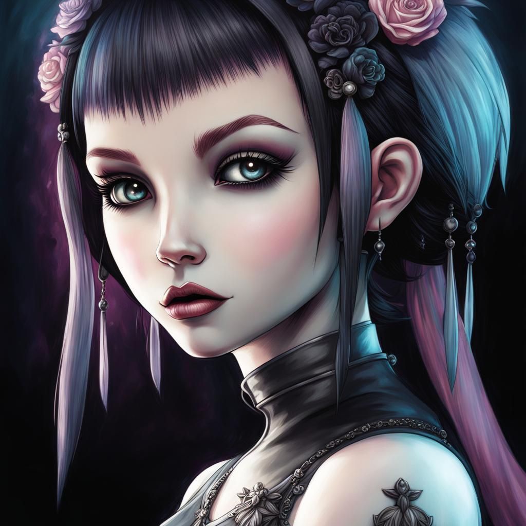 Angelic Goth Punk Girl in Hyperdetailed Digital Art