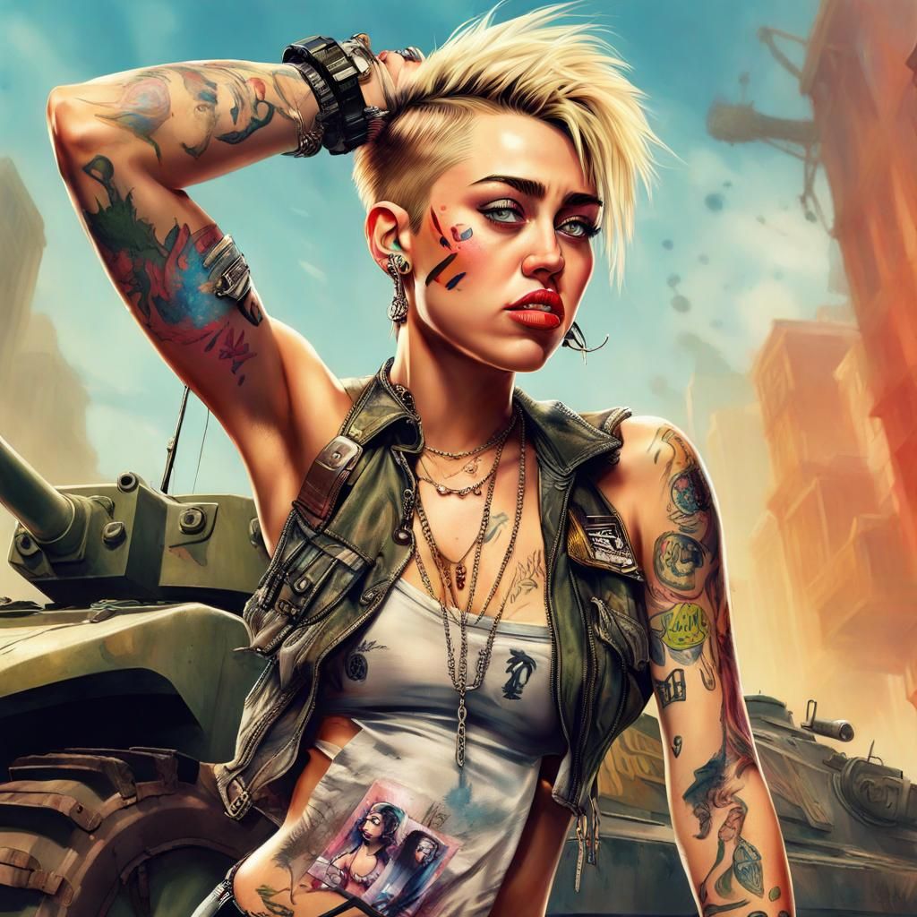 Miley Cyrus as Tank Girl Hyperrealistic Art