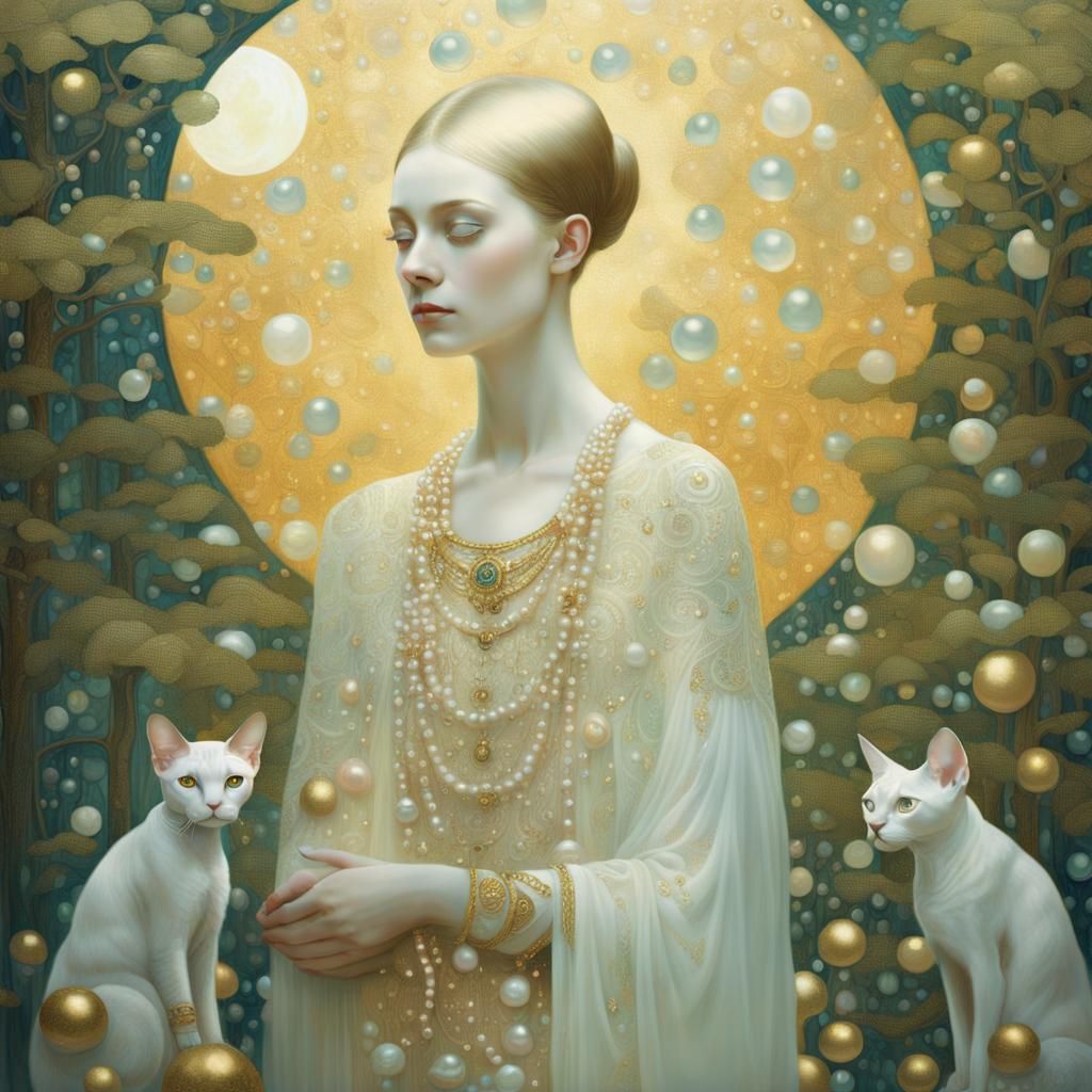 Mystical Pearl Forest Portrait in Art Nouveau Style