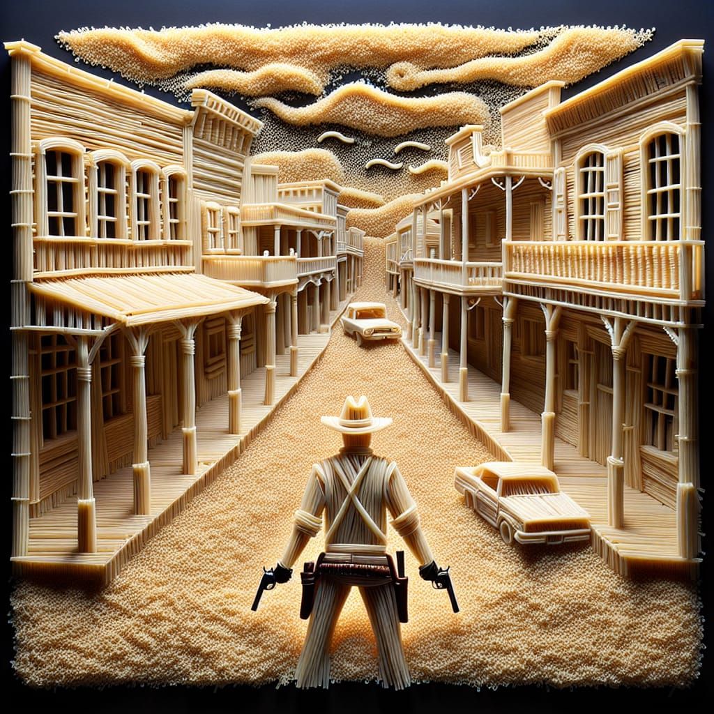 Fettuccine Western Scene with Gunslinger in HDR
