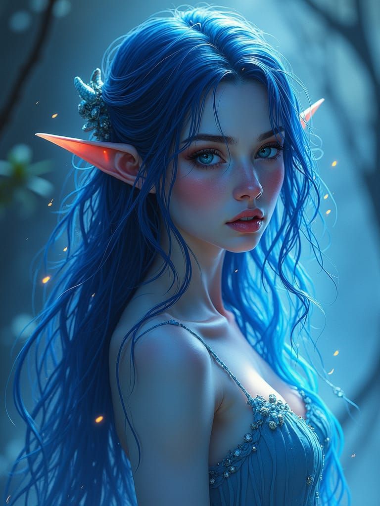 Beguiling Elf Maiden with Sapphire Tresses
