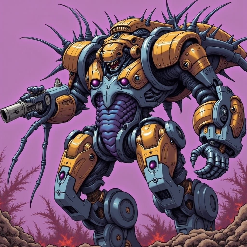 Kaiju Flytrap Grapples Mecha, Junji Ito Style