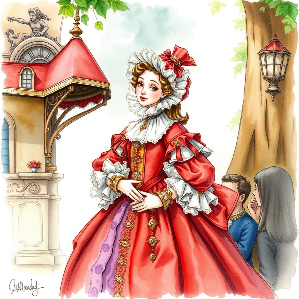 Commedia dell'Arte Character in Watercolour Style