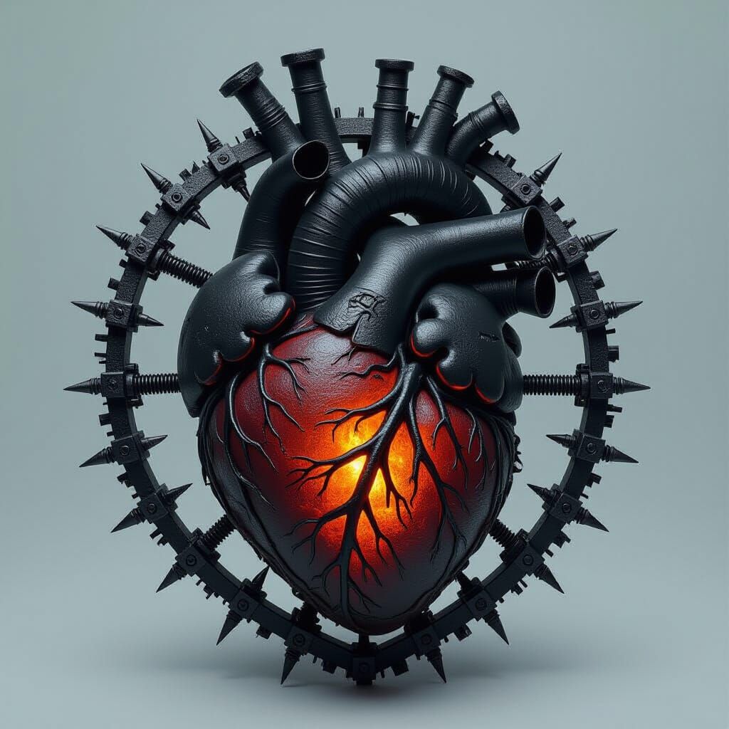 Gothic Metal Heart with Lava and Gears