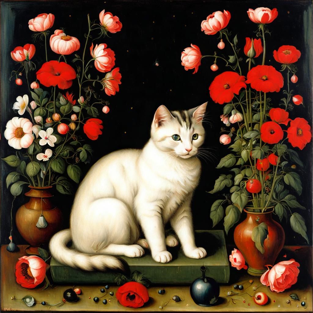 Cute Cat Portrait in Early Netherlandish Style