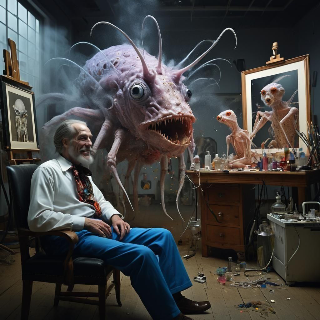 Surreal Exotic Portrait in Hyperrealistic Chiaroscuro Lighti...