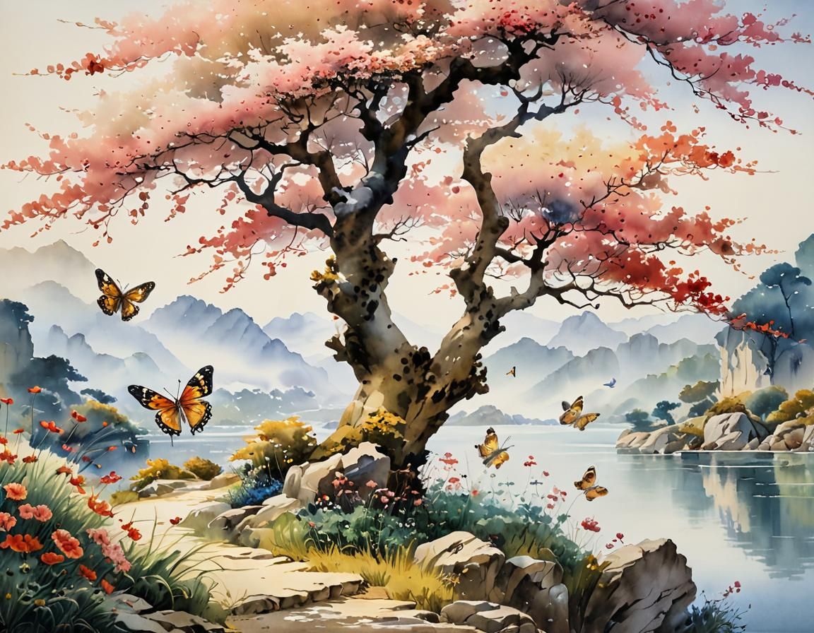 Butterfly Watercolor Painting in Modern Ink Style