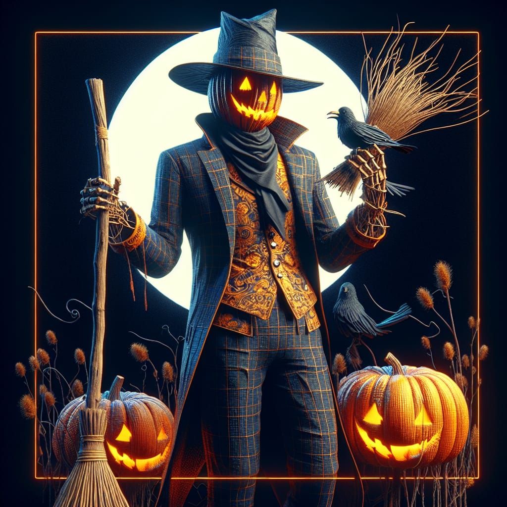 Halloween Scarecrow in Elegant Outfit, Digital Painting